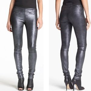 MILLY Black Metallic Lamb Leather Skinny Leggings